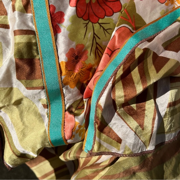 CAbi Silk Babydoll Kimono Vibrant Boho Front Tie Floral and Stripe Blouse S - Picture 10 of 14